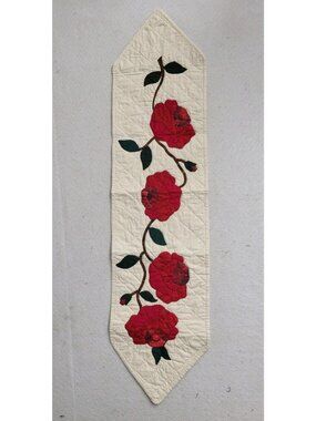 Lovely vintage Rose roses wall hang quilted wall accent homemade art